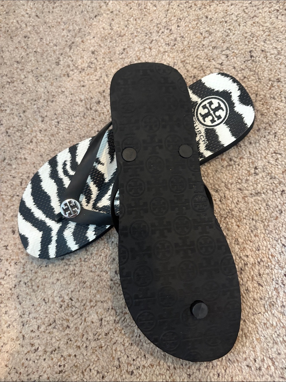 Tory Burch Black and White Zebra-Print Flip Flop Sandals - Picture 2 of 2